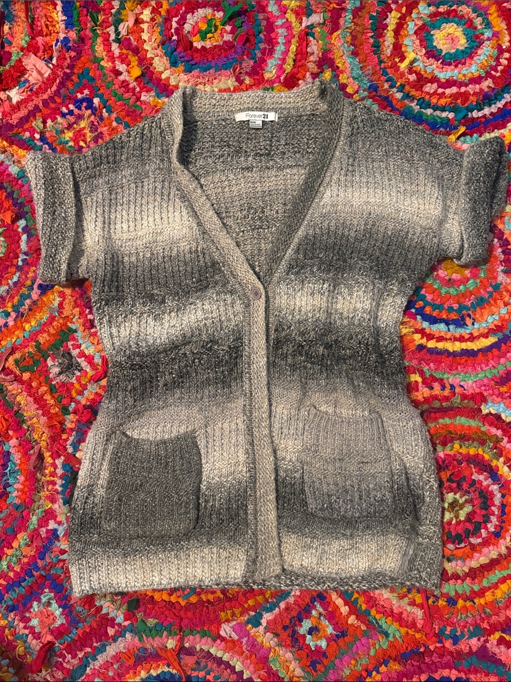 Vintage Forever 21 Gray Ombre brown and grey Short-Sleeve Cardigan
